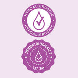 Hypoallergenic, Dermatologically Tested badges